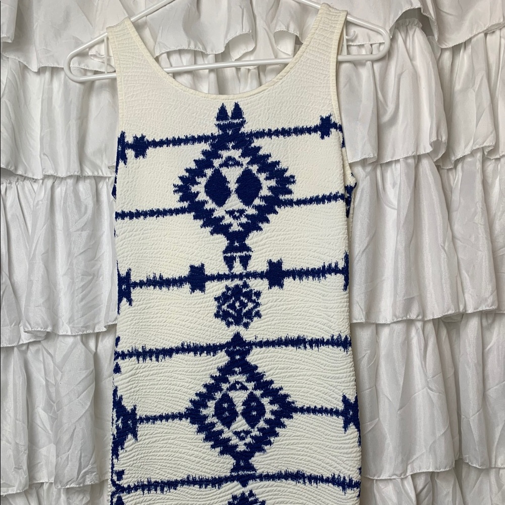 White & Blue Aztec BodyCon Dress